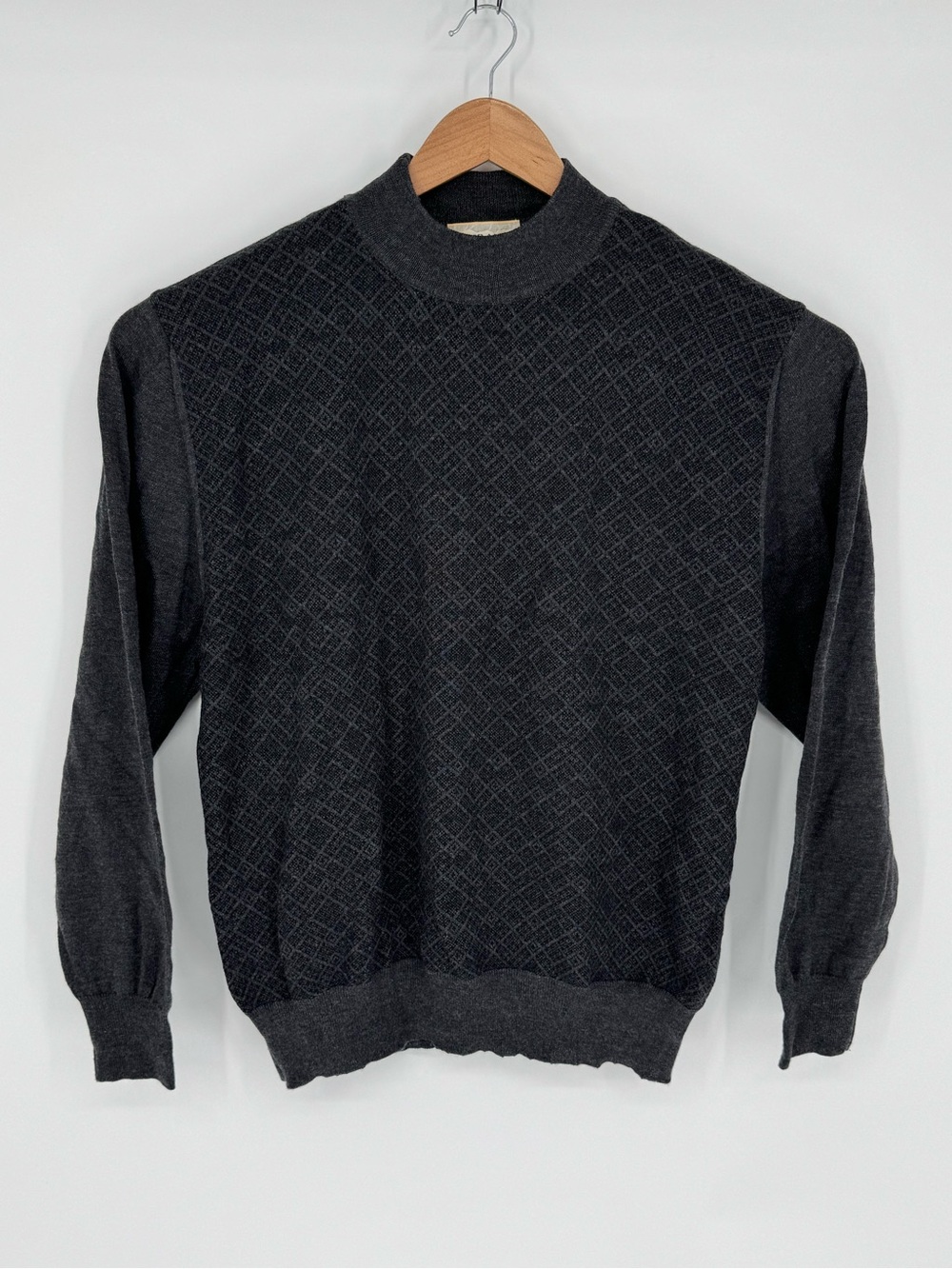 MURANO Men’s Sz Large Fine Italian Merino 100% Wool Black/Dark Gray Sweater F0